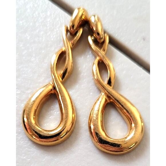 Vintage Avon Goldtone Vintage Pierced Earrings Twisted Dangle Hoops 1 1/2" - Picture 4 of 5